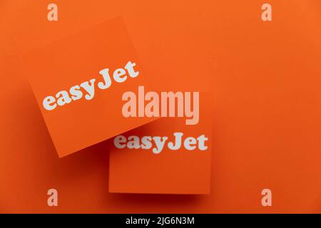 LONDON, UK - July 2022: Easy Jet airline company logo. Easy Jet are a British low cost airline Stock Photo