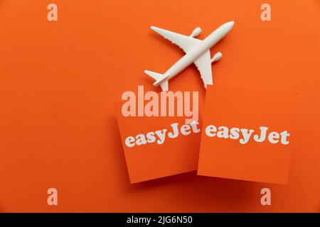 LONDON, UK - July 2022: Easy Jet airline company logo. Easy Jet are a British low cost airline Stock Photo