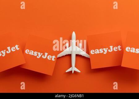 LONDON, UK - July 2022: Easy Jet airline company logo. Easy Jet are a British low cost airline Stock Photo