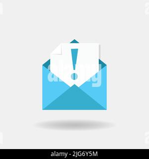 Alert message envelope icon in flat style. Email virus vector illustration on isolated background. Mail exclamation sign business concept. Stock Vector