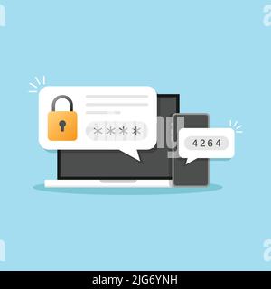 Two steps authentication icon in flat style. Authentication vector illustration on isolated background. Verification code sign business concept. Stock Vector