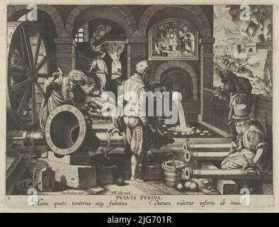 New Inventions of Modern Times [Nova Reperta], The Invention of Gunpowder, plate 3, ca. 1600. Stock Photo