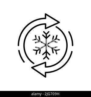 Defrost sign, freezing water defrosting snowflake and circle isolated outline icon. Vector no frost sign, fridge refrigerator symbol. Defrosting, refr Stock Vector