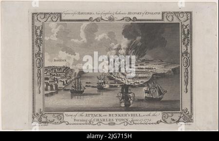 View of the Attack on Bunker's Hill, with the Burning of Charles Town, June 17, 1775, 1781-1783. Stock Photo