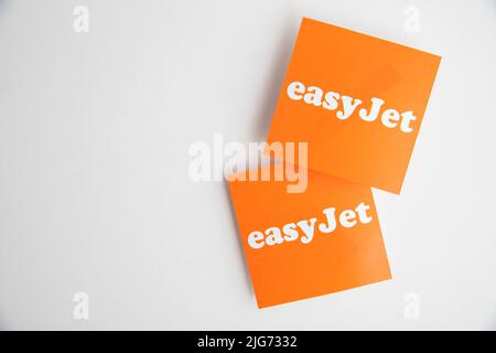 LONDON, UK - July 2022: Easy Jet airline company logo. Easy Jet are a British low cost airline Stock Photo