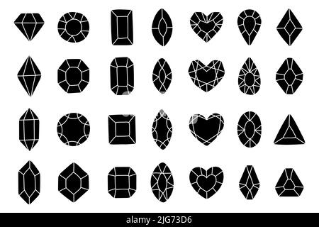 Diamond gems black and white icon set vector Stock Vector