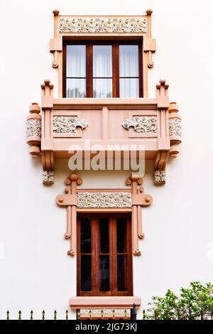 Beautiful details on an old house or building in a residential area of Santa Cruz de Tenerife, Canary Islands, Spain. Stock Photo