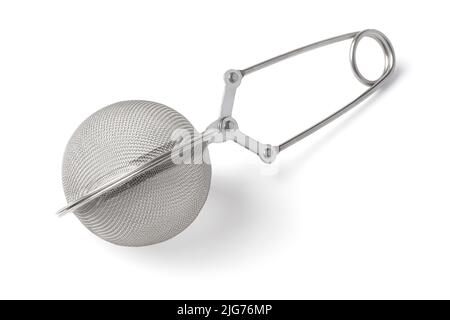 Empty steel tea strainer, isolated on white background Stock Photo