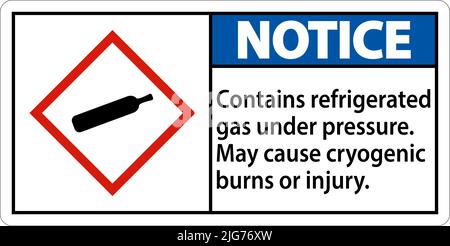 Notice Contains Refrigerated Gas Under Pressure GHS Sign Stock Vector