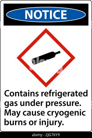 Notice Contains Refrigerated Gas Under Pressure GHS Sign Stock Vector