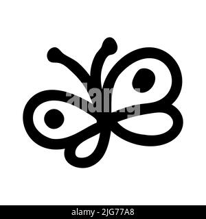 Butterfly, insect, flat line art illustration in doodle style. Cute butterfly, moth. Insect icon Stock Vector