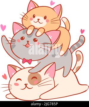 Cute kawaii cartoon Kitty cat, stacked. Vector illustration Stock Vector