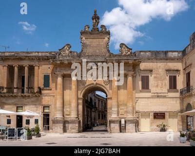 Porta San Biagio gate of Lecce, Puglia, Italy, one of three main entrances to the Old City in the high Baroque style Stock Photo