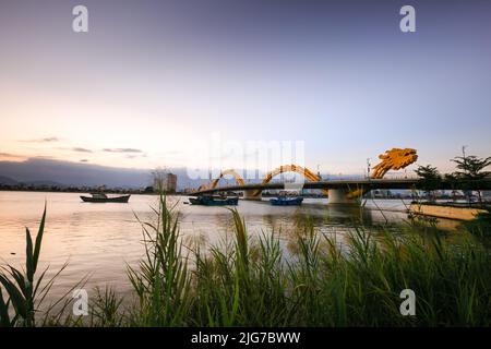 Dragon bridge on a beautiful day in Da Nang city, Vietnam Stock Photo