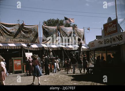 Barker at the grounds of the Vermont state fair, Rutland. Stock Photo