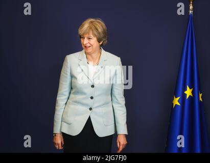 British Prime Minister Teresa May at the Fifth Eastern Partnership Summit in Brussels. (Photo by Mykhaylo Palinchak / SOPA Images/Sipa USA) Stock Photo