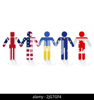 Stick figure in the colors of the flags of the countries, for the support of Ukraine. War between Ukraine and Russia, vector illustration. Stock Vector