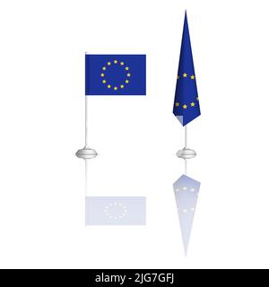 Flag of the European Union in two versions with mirror reflection. Front view, vector illustration. Stock Vector