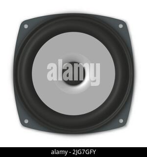 Photorealistic music speaker isolated on white background. Front view, 3D vector illustration. Stock Vector
