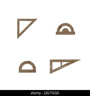 Set of wooden measuring rulers. 3D style, vector illustration. Stock Vector