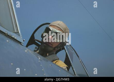 Marine lieutenant, glider pilot in training, ready for take-off, at Page Field, Parris Island, S.C. Stock Photo