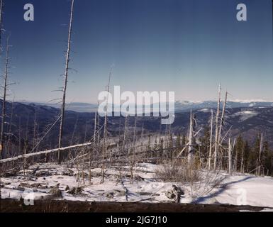 Looking north from the Sangre de Cristo Mountains above Penasco, New Mexico. Stock Photo