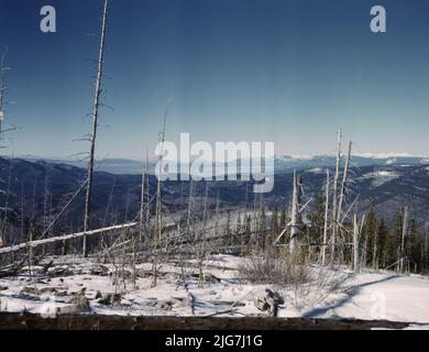 Looking north from the Sangre de Cristo Mountains above Penasco, New Mexico. Stock Photo