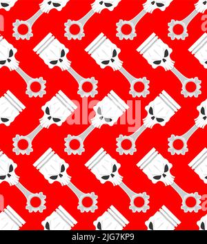 Piston skull background of motorcycle club. Piston skeleton pattern Biker club. Stock Vector