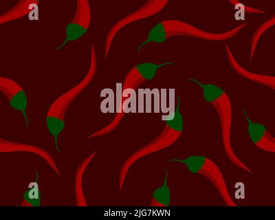 Red chili peppers seamless pattern. Spicy spice for dishes, hot chili pepper. Background for menu, print advertising products, wrapping paper and bann Stock Vector