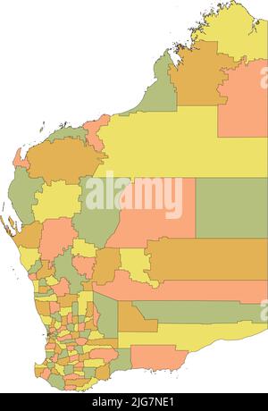 Pastel map of local government areas of WESTERN AUSTRALIA Stock Vector