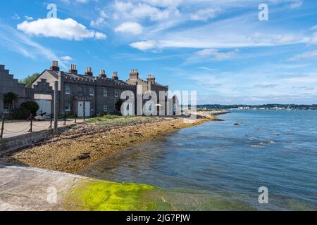 Brownsea Island Quay on a sunny summer day, Poole Harbour, Dorset, England, UK Stock Photo