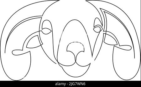 Minimalist one line male sheep Icon. Line drawing ram tattoo. Ram goat Vector Illustration. Single line drawing of bighorn mountain goat or rams. One Stock Vector