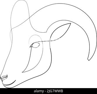 One line design silhouette of ram. Hand drawn single continuous line minimalism style. Vector illustration Stock Vector