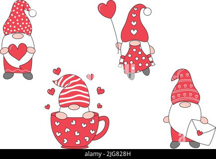 Cute Valentine Gnomes, Gnomes illustration, Gomes clipart for Valentine's day Stock Vector