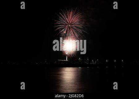 Fireworks shoot off over Alamitos Bay in Long Beach to celebrate July