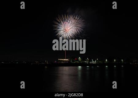 Fireworks shoot off over Alamitos Bay in Long Beach to celebrate July