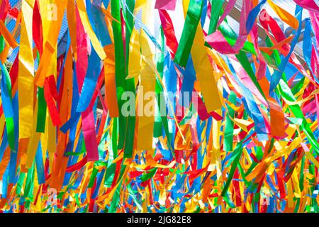 multi-colored textile ribbons background Stock Photo