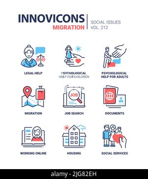 Migration issues - modern line design style icons set Stock Vector