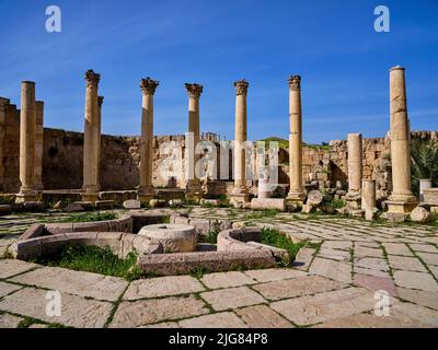 Roman excavations in Jerash, ancient Gerasa, Jordan. Stock Photo