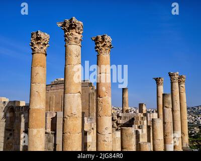 Roman excavations in Jerash, ancient Gerasa, Jordan. Stock Photo