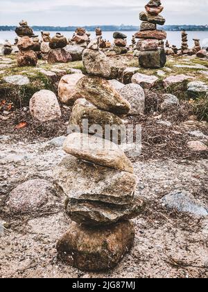 Holnis point, cairn, stones, beach, Holnis, Glücksburg, Schleswig-Holstein, landscape, autumn, northern Germany, Germany Stock Photo