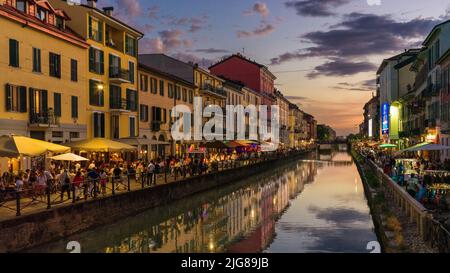 Italy, Milan, nightlife, Navigli, evening glow Stock Photo