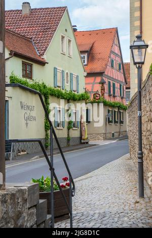 The historic old town of Sommerach am Main in Lower Franconia with picturesque buildings within the town wall Stock Photo