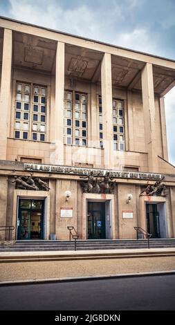 Palais des Sports, des Arts et du Travail in Narbonne. The building is one of the rare witnesses of the functionalist and rationalist architecture of the 1930s in Languedoc-Roussillon. Stock Photo