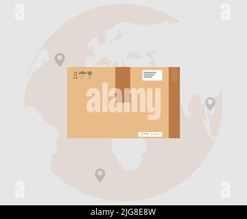 logistics cargo delivery global mail service logo design. Concept of logistics courier service. Shipping, storage and transport. International trade. Stock Vector