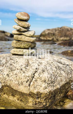Pile of pebbles on the beach, cairn, Cape Arkona, Rügen, Mecklenburg-Vorpommern, Germany, Stock Photo
