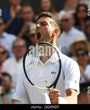 London, Gbr. 08th July, 2022. London Wimbledon Championships Day 08/07/2022 Novak Djokovic (SRB) wins semi-final match beating Cameron Norrie (GBR) Credit: Roger Parker/Alamy Live News Stock Photo