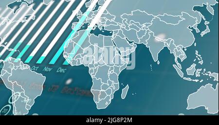 Image of graphs over world map on green background Stock Photo