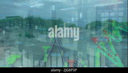 Image of data processing over landscape Stock Photo