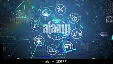 Image of data processing over blue background Stock Photo